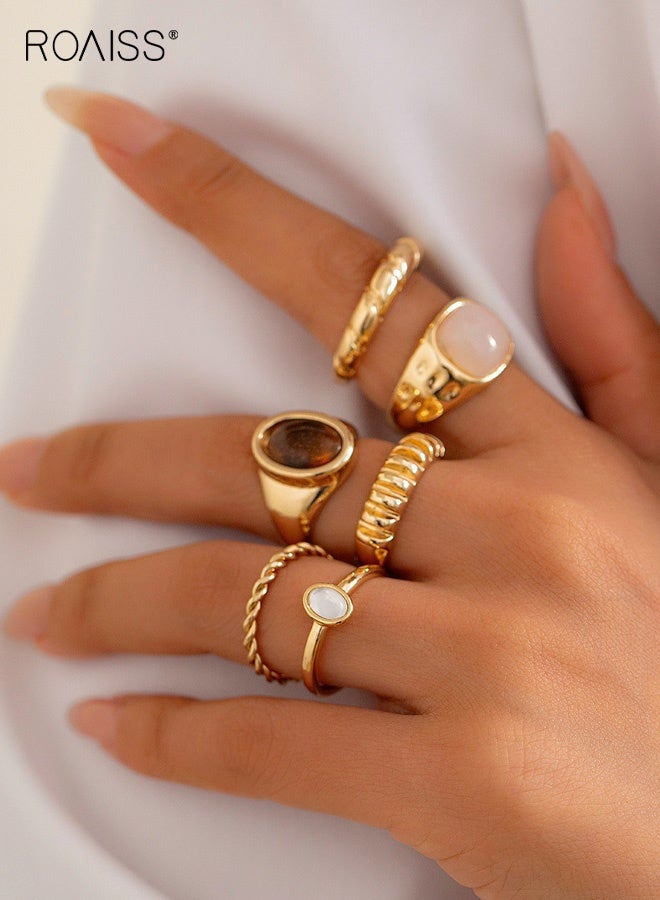 رويس طقم خواتم نسائية مكون من 6 قطع قابلة للتكديس، مجوهرات راقية ومتعددة الاستخدامات، سوار بوهيمي عتيق مناسب للارتداء اليومي والحفلات. - Image 3