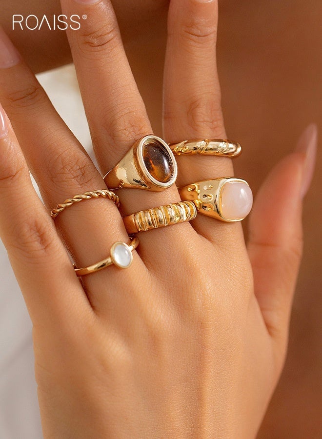 رويس طقم خواتم نسائية مكون من 6 قطع قابلة للتكديس، مجوهرات راقية ومتعددة الاستخدامات، سوار بوهيمي عتيق مناسب للارتداء اليومي والحفلات. - Image 2