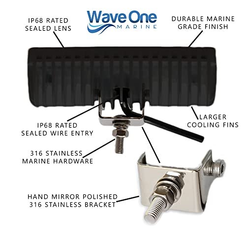 Wave One Marine Hi-Lumen LED Spreader Light | IP68 Waterproof Boat Deck Flood Beam | Bright 2000+ Lumen Output for Night Fishing (Black Housing) - Image 3