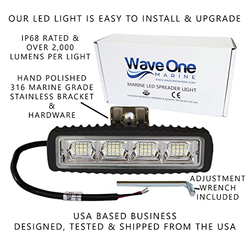 Wave One Marine Hi-Lumen LED Spreader Light | IP68 Waterproof Boat Deck Flood Beam | Bright 2000+ Lumen Output for Night Fishing (Black Housing) - Image 2