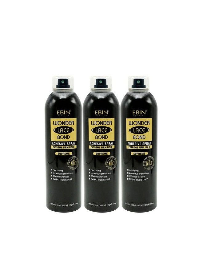 EBIN NEW YORK Wonder Lace Bond Adhesive Spray Supreme 3Pack Extreme Firm Hold 6.08Oz/ 180Ml | Active Use Fast Drying No Residue No Buildup Powerful Hold Allday Hold Daily Wig Application  - Image 2