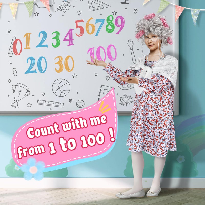 Biubee Old Lady Costume for Girls Kids - 100 Day Costume Girl, with Dress and Shawl, 100 Days of School Costume Set for Girls 3 4 5 6 7 8 9 10 Years Cosplay Granny Grandma Outfit Dress Up, L - Image 2