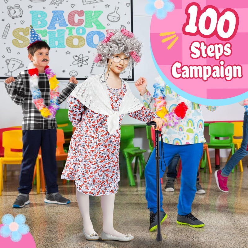 Biubee Old Lady Costume for Girls Kids - 100 Day Costume Girl, with Dress and Shawl, 100 Days of School Costume Set for Girls 3 4 5 6 7 8 9 10 Years Cosplay Granny Grandma Outfit Dress Up, L - Image 4