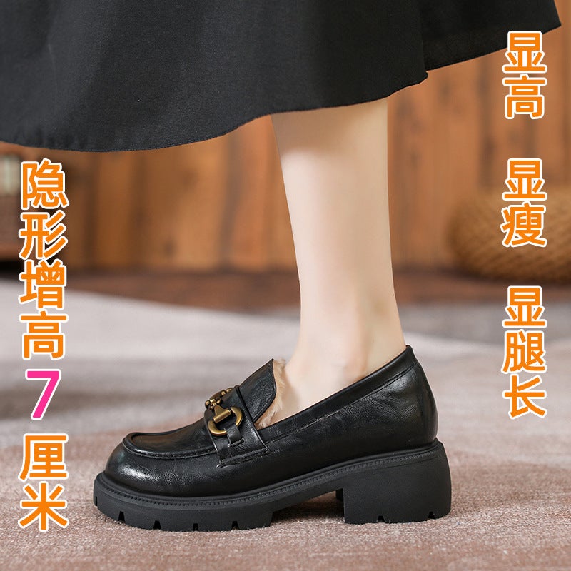 Small Leather Shoes Women'S Inner Height Increasing Small Size 3233 Loafers Women'S 2024 New Tods Women'S Slip-On - Image 2