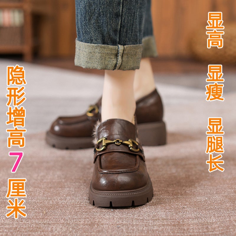 Small Leather Shoes Women'S Inner Height Increasing Small Size 3233 Loafers Women'S 2024 New Tods Women'S Slip-On - Image 4