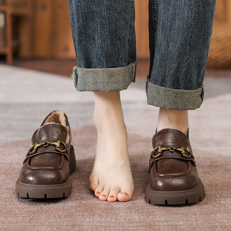 Small Leather Shoes Women'S Inner Height Increasing Small Size 3233 Loafers Women'S 2024 New Tods Women'S Slip-On - Image 5