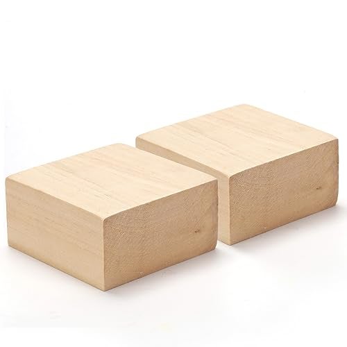 PONGJA 2 Pcs Basswood Carving Blocks, 4 x 4 x 2 inch Whittling Bass Wood Blocks Kit, Carving Soft Wooden Block for Beginners and Professional Artists DIY Wood Carving Crafts - Image 1