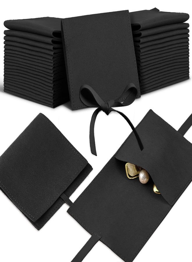 Lothee 40 Pcs Microfiber Jewelry Pouch 8x8 cm Jewelry Packaging Luxury Small Gift Bags Bow Tie Microfiber Bag for Bracelet Necklace Packaging,Envelope Style with String and Divider(Black) - Image 1