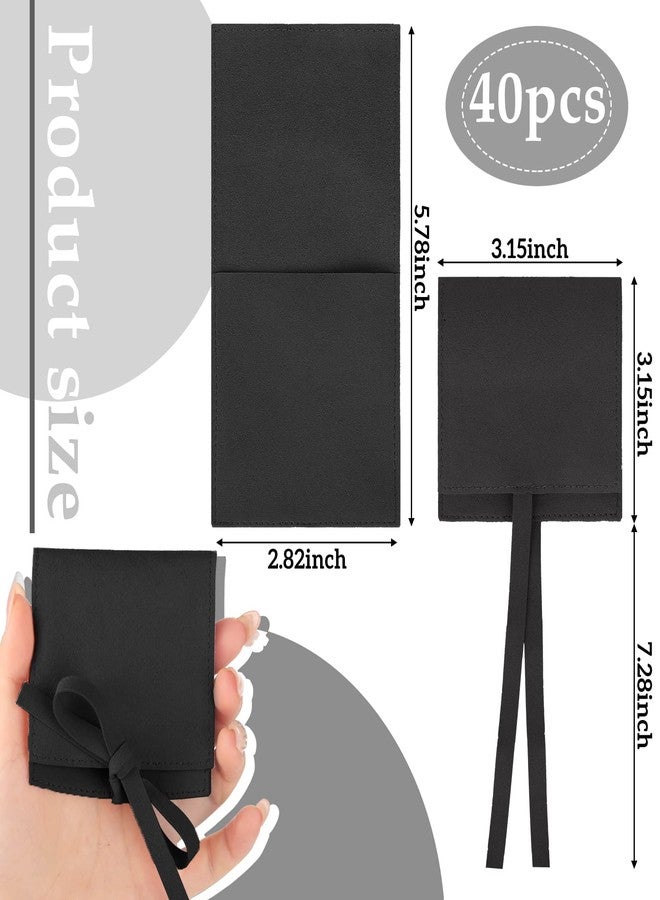 Lothee 40 Pcs Microfiber Jewelry Pouch 8x8 cm Jewelry Packaging Luxury Small Gift Bags Bow Tie Microfiber Bag for Bracelet Necklace Packaging,Envelope Style with String and Divider(Black) - Image 2