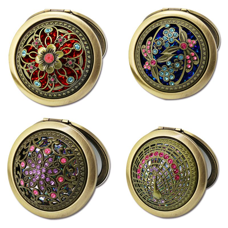 Rich Boxer 4 Pcs Vintage Foldable Mirror Metal Vanity Mirror Travel Mirror Makeup Mirror Pocket Mirror Double Sided Compact Cosmetic Mirror, Bronze, Random Style - Image 5