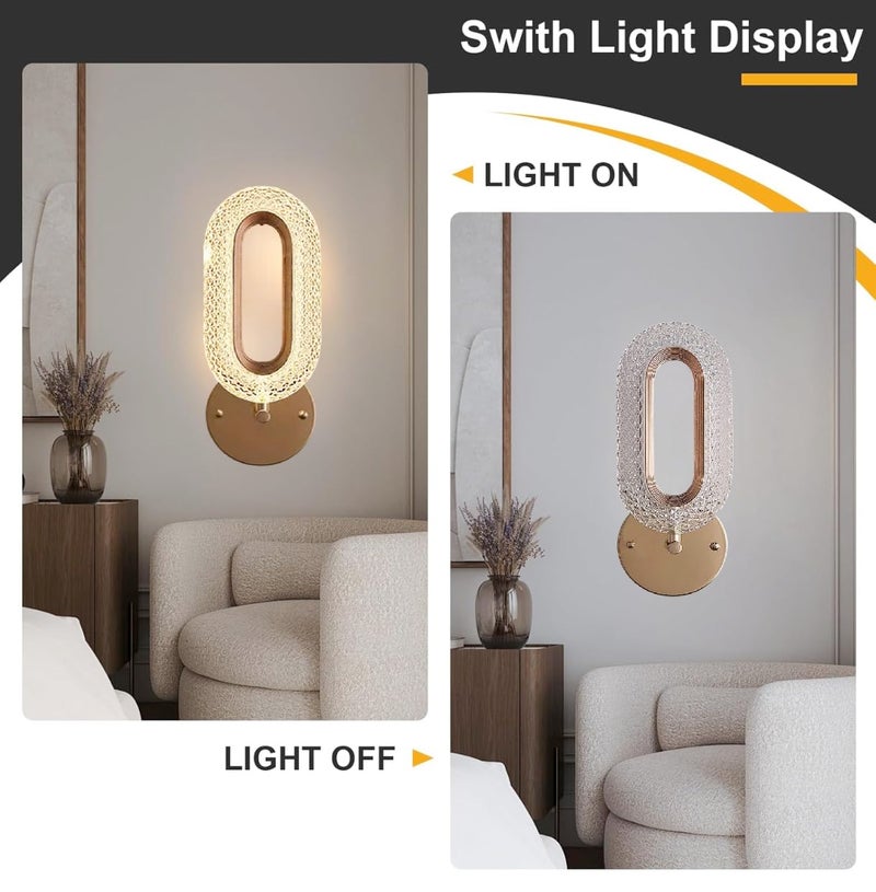 Groeien 12W | 3 Color Modern LED Crystal Oval Wall Sconce Gold Wall Light for Bedroom Living Room Corridor Lighting Fixtures Wall Mount (Crystal Oval, 1, Count) - Image 4