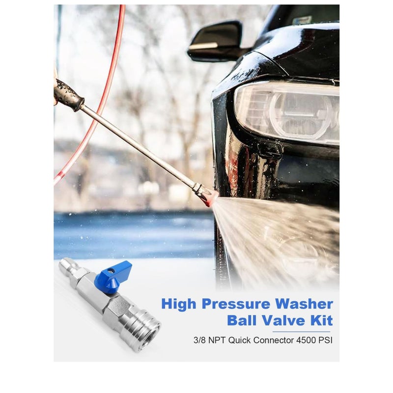 SOLARAE Heavy Duty High Pressure Washer Ball Valve Kit 3/8 NPT Quick Connector 4500 PSI for Power Washer Hose Control Water Flow Switch with Raw Material Belt - Image 2