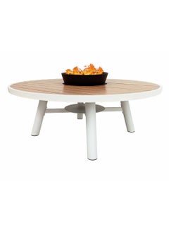 NABCO Light Round Wood-Burning Fire Pit Table for Patio – 138x138x52 cm with Aluminium Frame, Compact Outdoor Dining Table with Fire Pit Center, Sleek for Garden or Backyard, Natural Teak/White  - Image 1