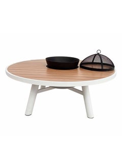 NABCO Light Round Wood-Burning Fire Pit Table for Patio – 138x138x52 cm with Aluminium Frame, Compact Outdoor Dining Table with Fire Pit Center, Sleek for Garden or Backyard, Natural Teak/White  - Image 5