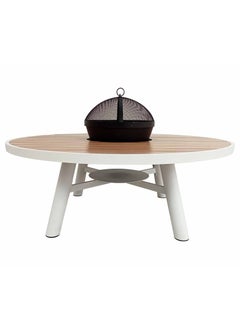 NABCO Light Round Wood-Burning Fire Pit Table for Patio – 138x138x52 cm with Aluminium Frame, Compact Outdoor Dining Table with Fire Pit Center, Sleek for Garden or Backyard, Natural Teak/White  - Image 4
