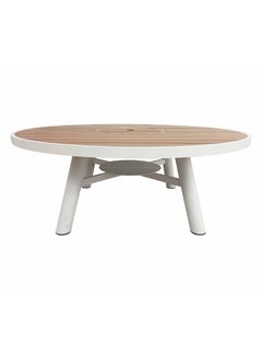 NABCO Light Round Wood-Burning Fire Pit Table for Patio – 138x138x52 cm with Aluminium Frame, Compact Outdoor Dining Table with Fire Pit Center, Sleek for Garden or Backyard, Natural Teak/White  - Image 3