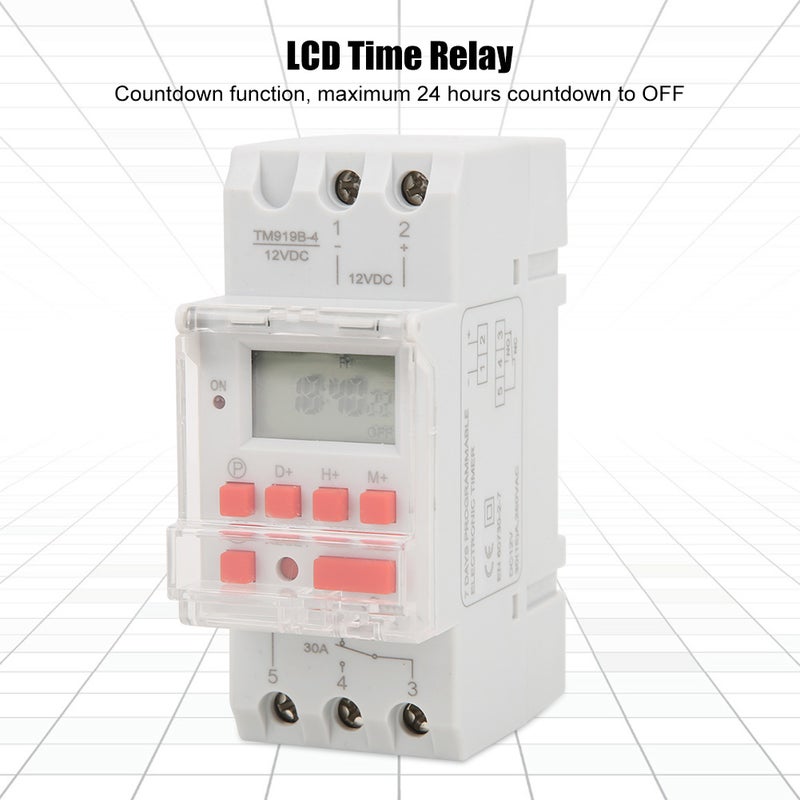 Programmable Timer Switch: 35mm DIN Rail Mounting, 24-Hour Countdown Function - LCD Display & LED Indicator, 16 Daily ON/OFF Programs for Household Use - Image 3