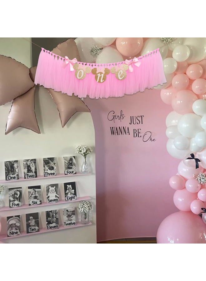 MUWEOL Mouse One High Chair Banner - Mouse Theme First Birthday Party Banner for Little Girls,Pink 1st Birthday Decoration Garland (pink mouse banner) - Image 5