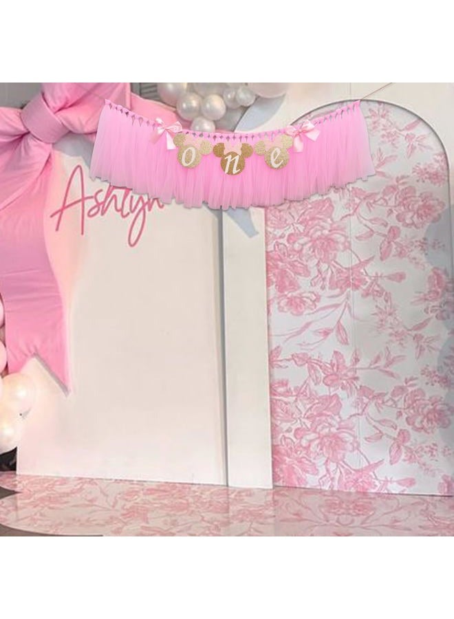 MUWEOL Mouse One High Chair Banner - Mouse Theme First Birthday Party Banner for Little Girls,Pink 1st Birthday Decoration Garland (pink mouse banner) - Image 4