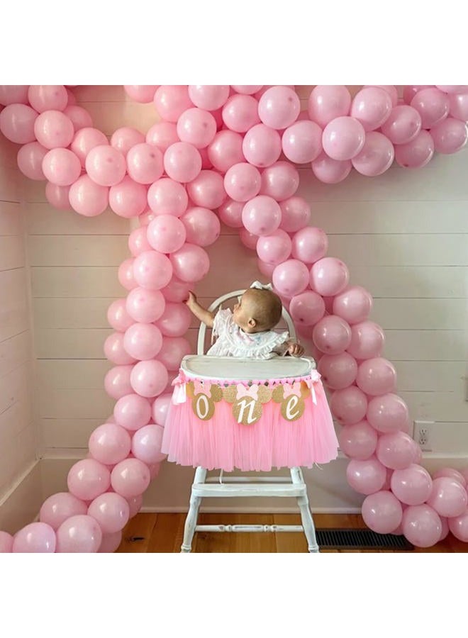 MUWEOL Mouse One High Chair Banner - Mouse Theme First Birthday Party Banner for Little Girls,Pink 1st Birthday Decoration Garland (pink mouse banner) - Image 3