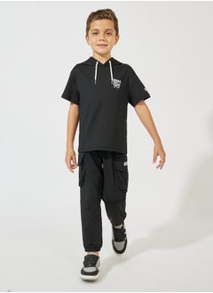 Styli Patch Detail Hooded Top & Cargo Joggers Set  - Image 1