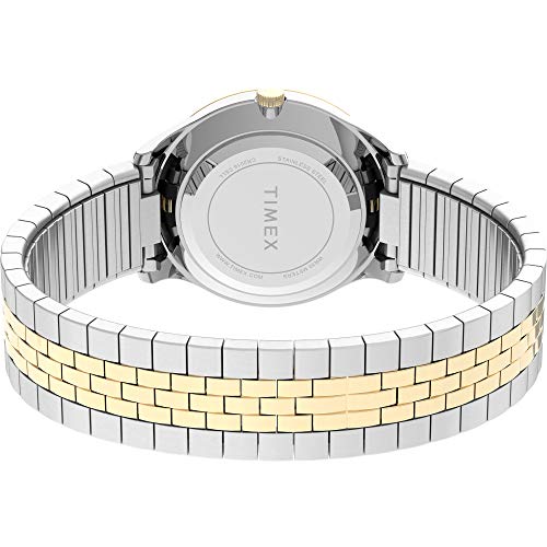 TIMEX ساعة تيمكس النسائية الحديثة سهلة القراءة 32 مم - علبة ثنائية اللون بقرص أبيض مع حزام توسيع - Image 2