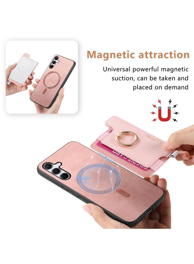 S-TOP Case For Samsung Galaxy A55 5G Retro Cross Leather Ring Horizontal Insert Card Bag MagSafe Phone Case - Image 3