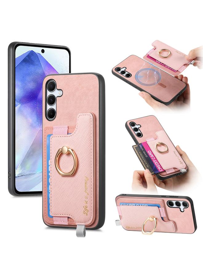 S-TOP Case For Samsung Galaxy A55 5G Retro Cross Leather Ring Horizontal Insert Card Bag MagSafe Phone Case - Image 1