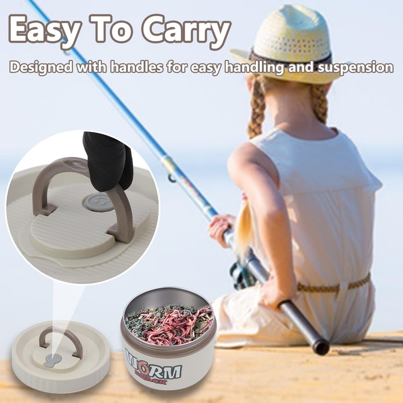 VKVXCLON Fishing Bait Container, Insulated Stainless Steel, Live Bait Storage, Worm Storage Box, Nightcrawler Box, Bait Tank, Compact and Durable,Small and Portable, Keeps Bait Fresh and Alive (White) - Image 3