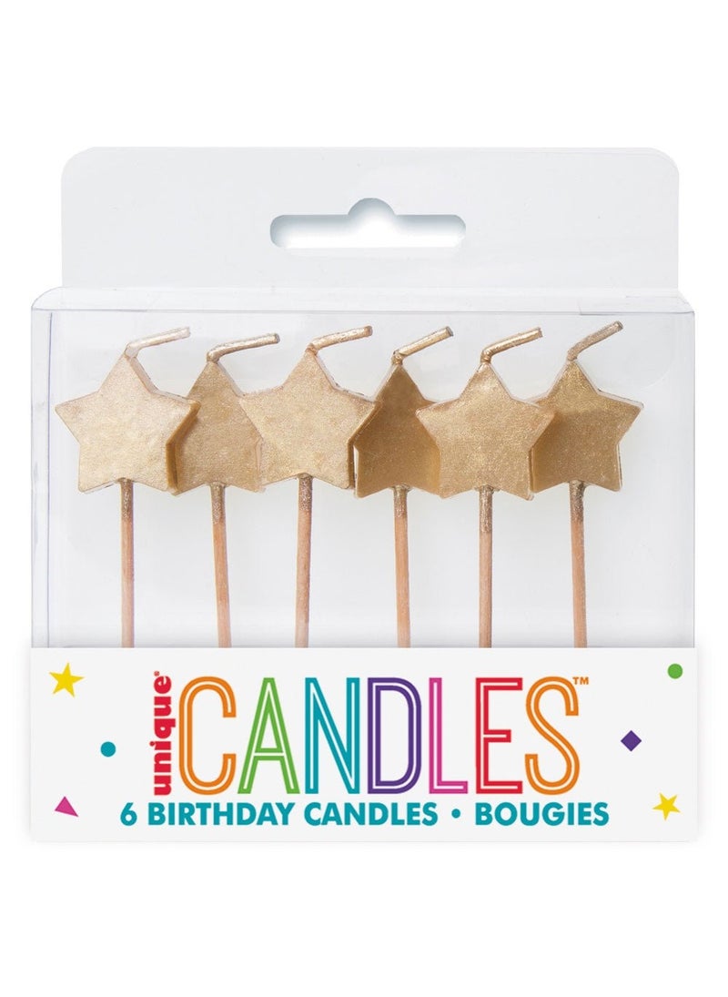 Unique Star Cake Candles Gold Wax 5cm 6-Pack