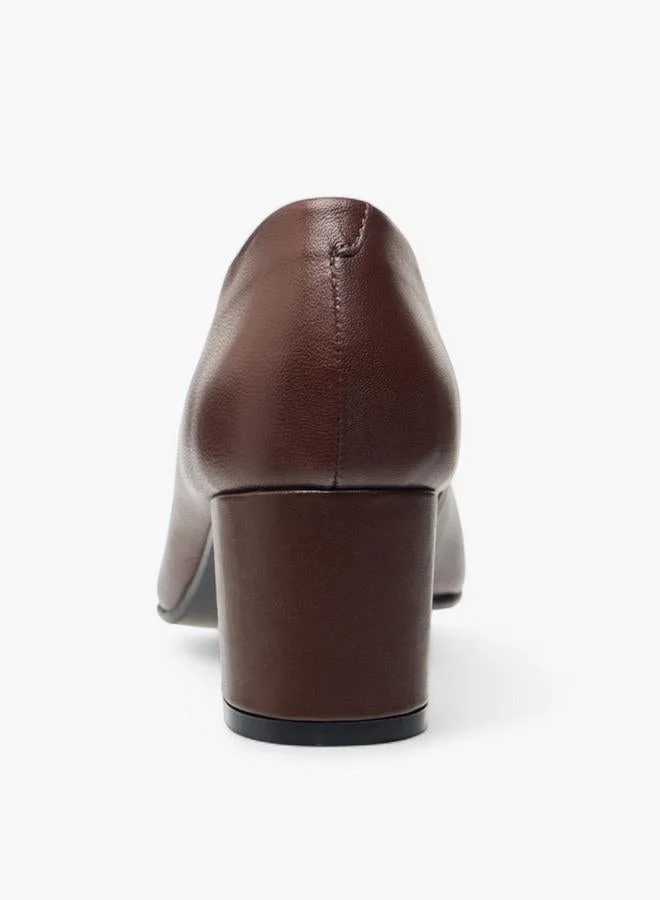 Paprika BROWN Solid Slip-On Leather Pumps With Block Heels for Women | Best Price UAE