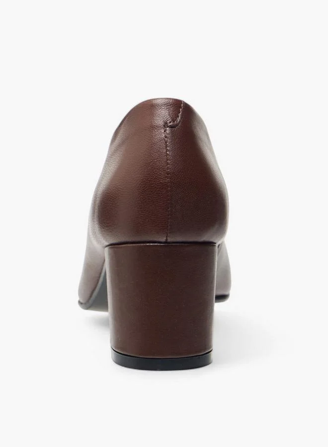 Paprika BROWN Solid Slip-On Leather Pumps With Block Heels for Women | Best Price UAE