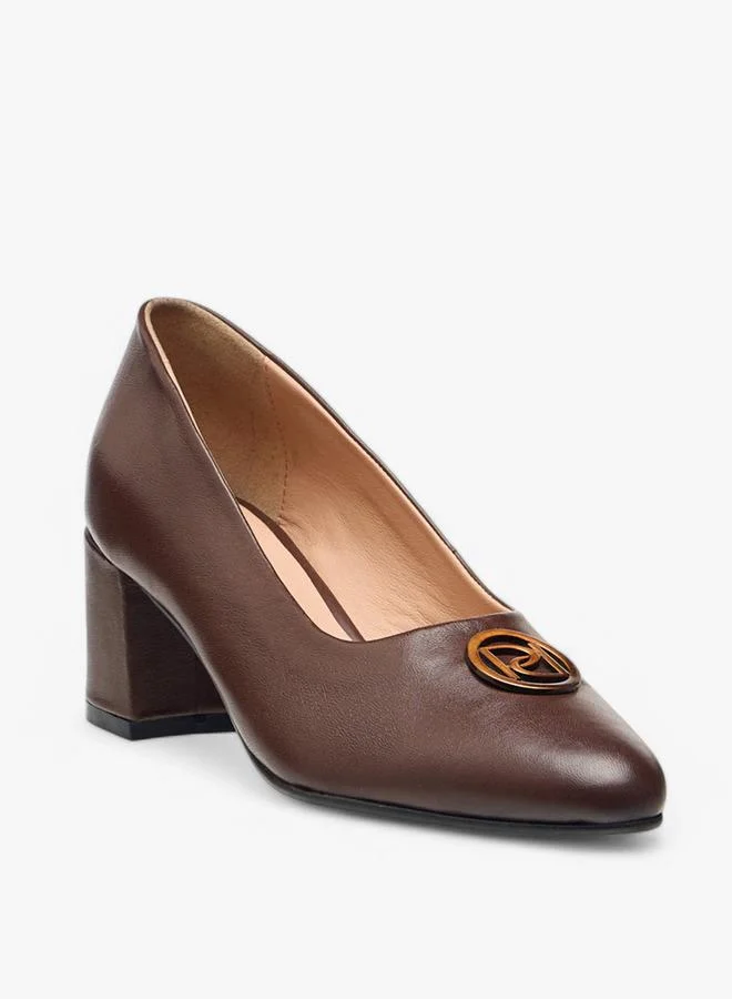 Paprika BROWN Solid Slip-On Leather Pumps With Block Heels for Women | Best Price UAE