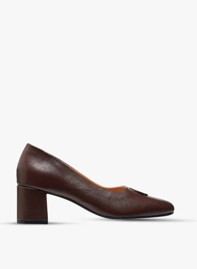 Paprika BROWN Solid Slip-On Leather Pumps With Block Heels for Women | Best Price UAE