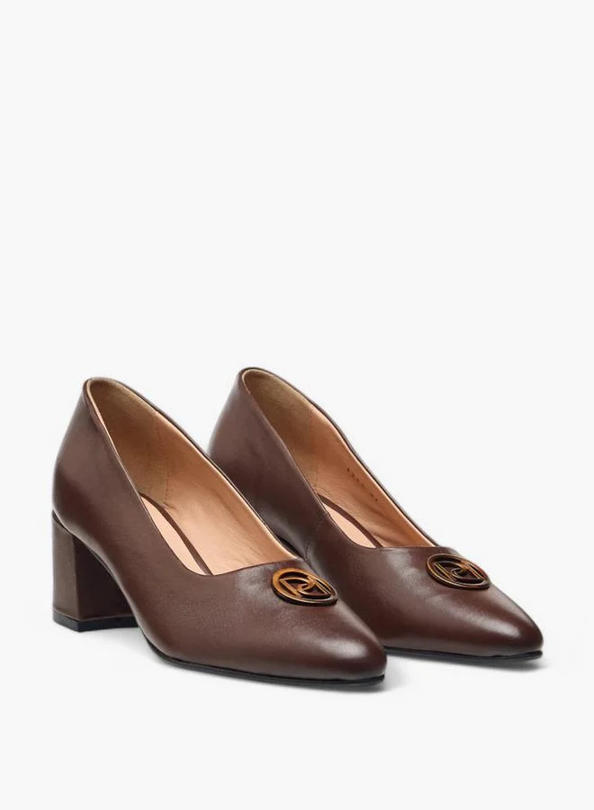 Solid Slip-On Leather Pumps With Block Heels