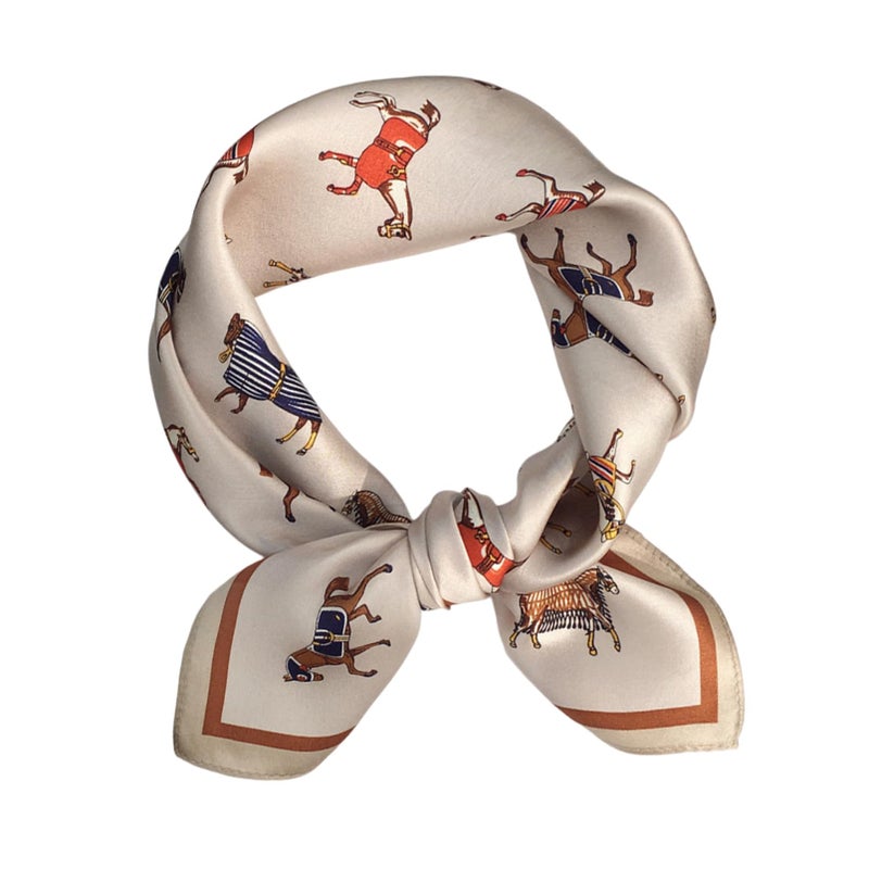 Aufeel 100% Real Mulberry Silk Women Small Square Neck Scarfs 21" Lightweight Headscarf Printed Neckerchief Gift Packed(Khaki Pattern) - Image 1