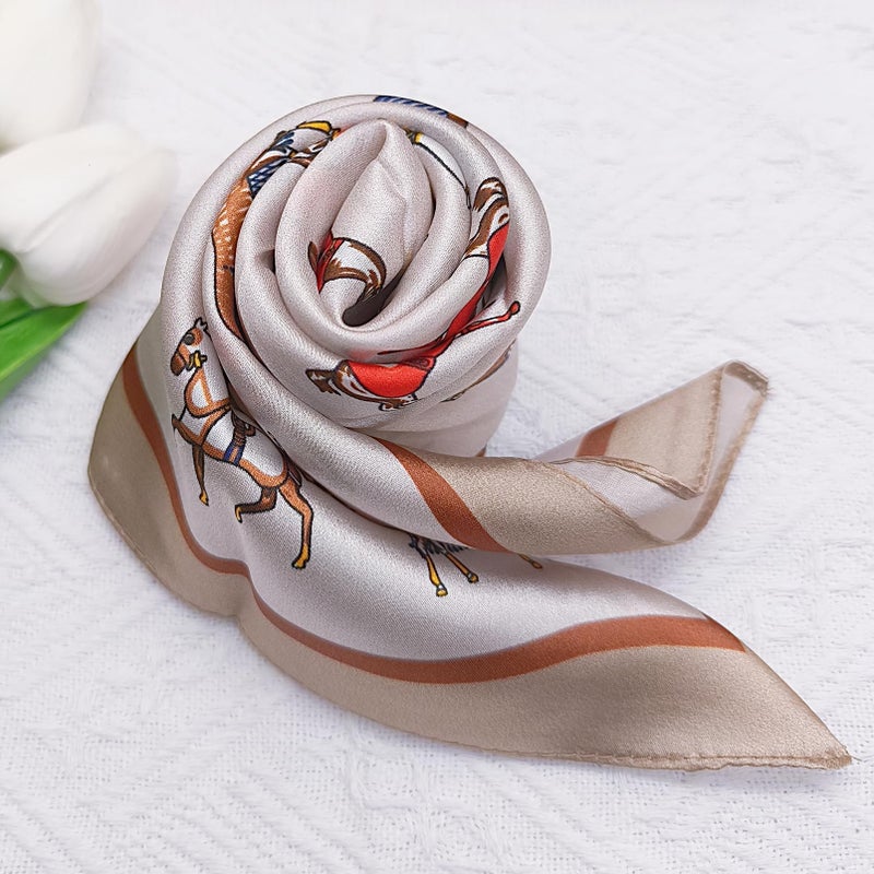 Aufeel 100% Real Mulberry Silk Women Small Square Neck Scarfs 21" Lightweight Headscarf Printed Neckerchief Gift Packed(Khaki Pattern) - Image 3