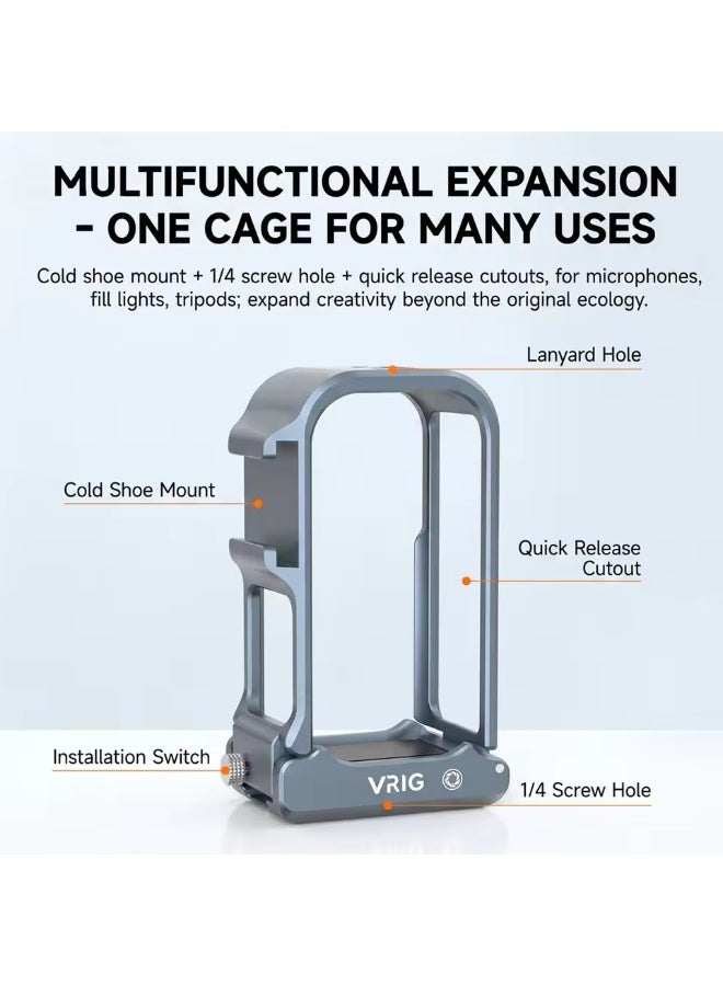 في ار اي جي قفص كاميرا مغناطيسي VRIG GA-16 لكاميرا DJI Osmo Nano Action، قاعدة تحرير سريعة، إطار مقاوم للصدمات، هيكل واقٍ مع قاعدة تثبيت ملحقات الكاميرا. - Image 4