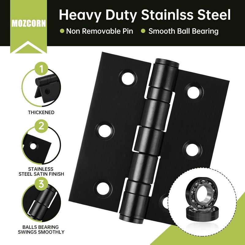 MOZCORN 6-Pack Black Door Hinges, 3 Inch Heavy Duty Stainless Steel Hinge for Interior Exterior Doors, Max Loading 100LB, Matte Black Ball Bearing Hinges with Screws, Smooth and Quiet - Image 3