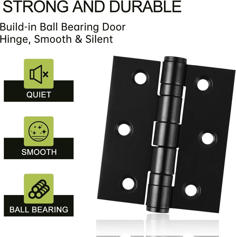 MOZCORN 6-Pack Black Door Hinges, 3 Inch Heavy Duty Stainless Steel Hinge for Interior Exterior Doors, Max Loading 100LB, Matte Black Ball Bearing Hinges with Screws, Smooth and Quiet - Image 4