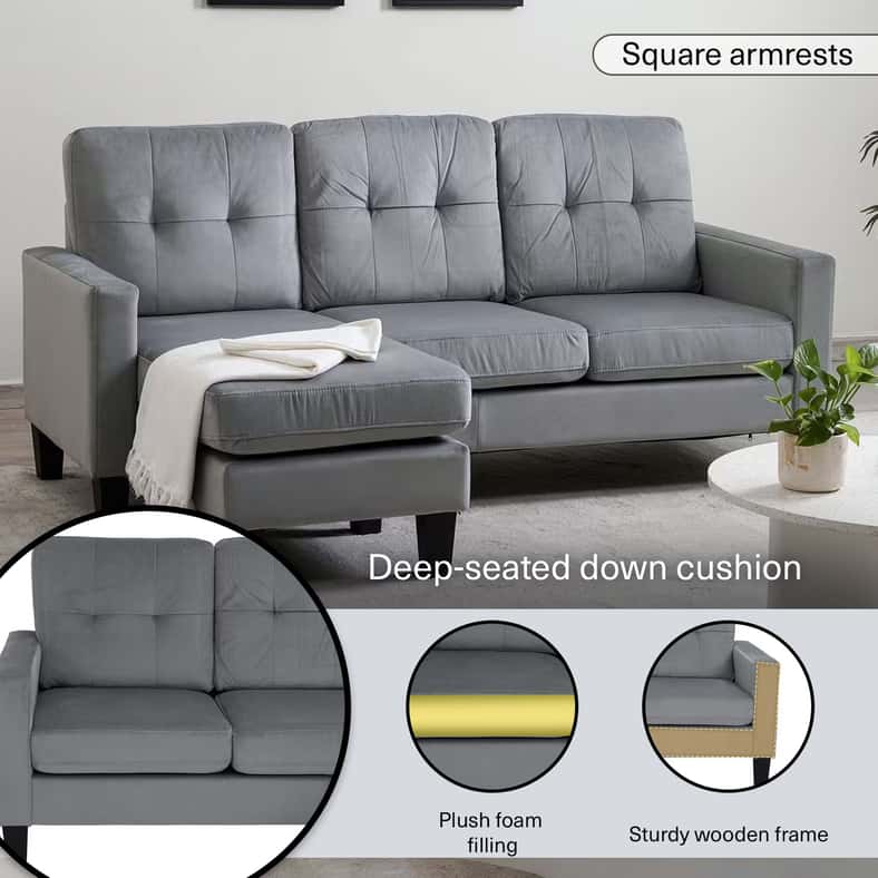 Pan Home طقم أريكة الزاوية ألبس باللون الرمادي - Image 3