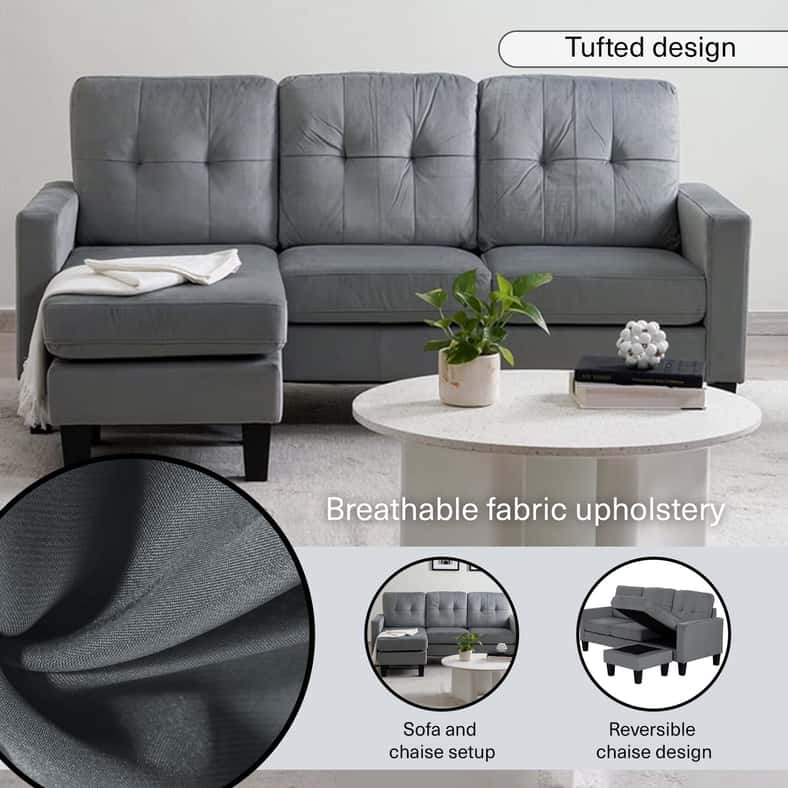 Pan Home طقم أريكة الزاوية ألبس باللون الرمادي - Image 2