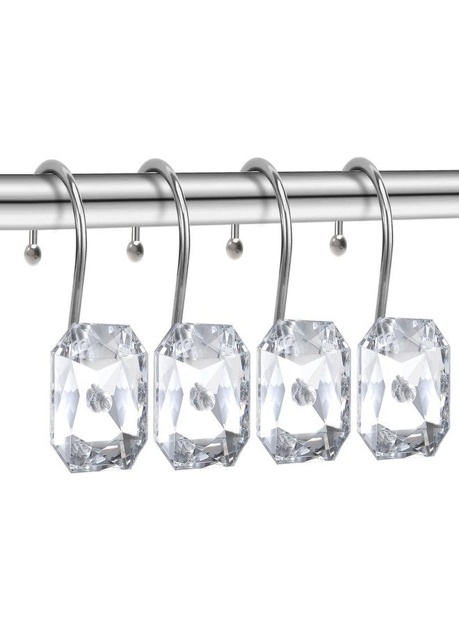 EleCharm 12PCS Decorative Crystal Shower Curtain Hooks,Stainless Steel Rust Resistant Square Rhinestones Shower Curtain Rings Hangers Multi-Purpose (Clear) - Image 2