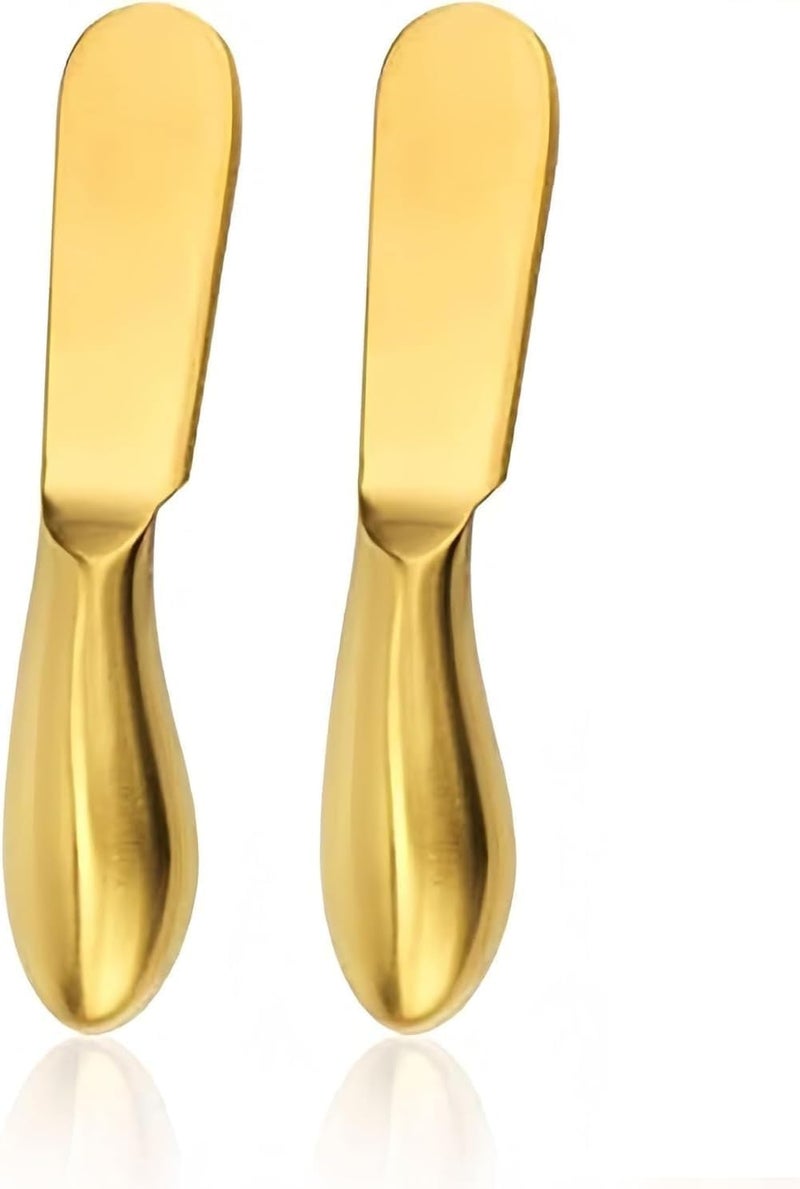 HSHQING 2Pcs Golden Butter Knife, Cheese and Butter Spreader Knive Set One-piece Stainless Steel for Home Breakfast Use, Deluxe Sandwich Cream Cheese Condiment Knives Flatware - Image 1