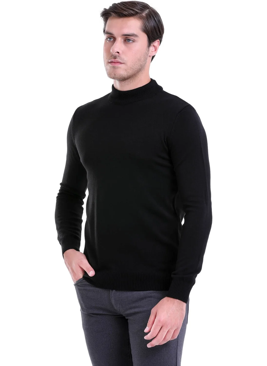 Hatemoğlu Men's Black Regular Fit Half Turtleneck Knit Sweater