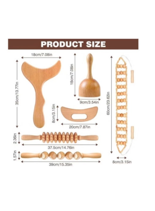 6-in-1 Wood Therapy Massage Tools – Lymphatic Drainage Massager Kit Wooden Massager Body Sculpting Tools for Muscle Pain Relief - Image 2