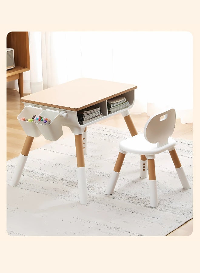 Marcolo Table & One Chair Adjustable Set – Kids’ Study, Play & Activity Desk – BPA-Free, Durable & Easy to Clean (Brown) - Image 1
