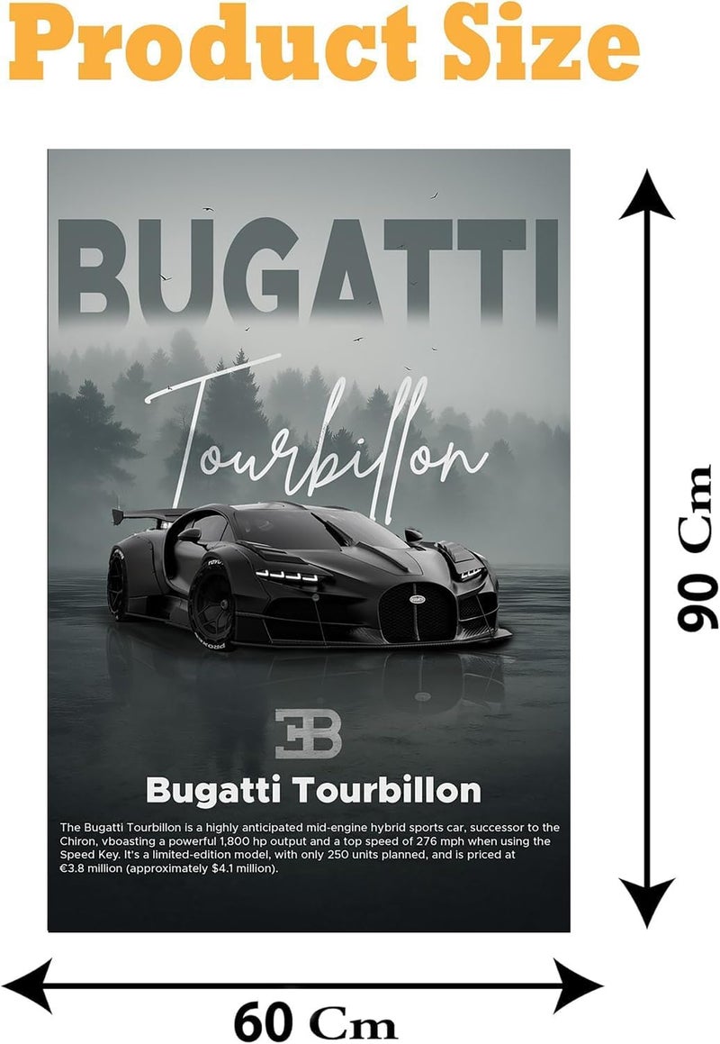 اي ار اس لوحة فنية جدارية مطبوعة على قماش مؤطر من ARS، تصور سيارة بوغاتي توربيون، مقاس 90×60 سم، مناسبة للمكتب وغرفة المعيشة وغرفة النوم، كهدية. - Image 3