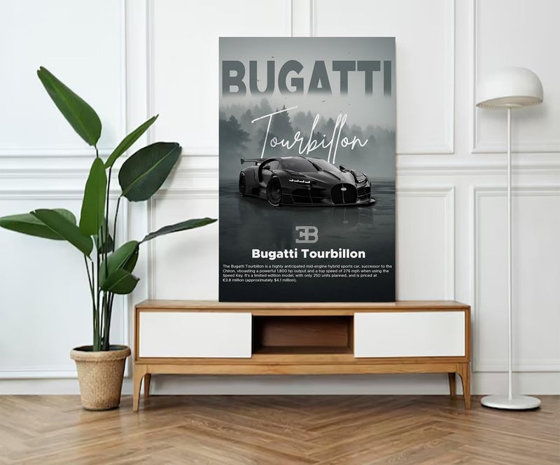 اي ار اس لوحة فنية جدارية مطبوعة على قماش مؤطر من ARS، تصور سيارة بوغاتي توربيون، مقاس 90×60 سم، مناسبة للمكتب وغرفة المعيشة وغرفة النوم، كهدية. - Image 1