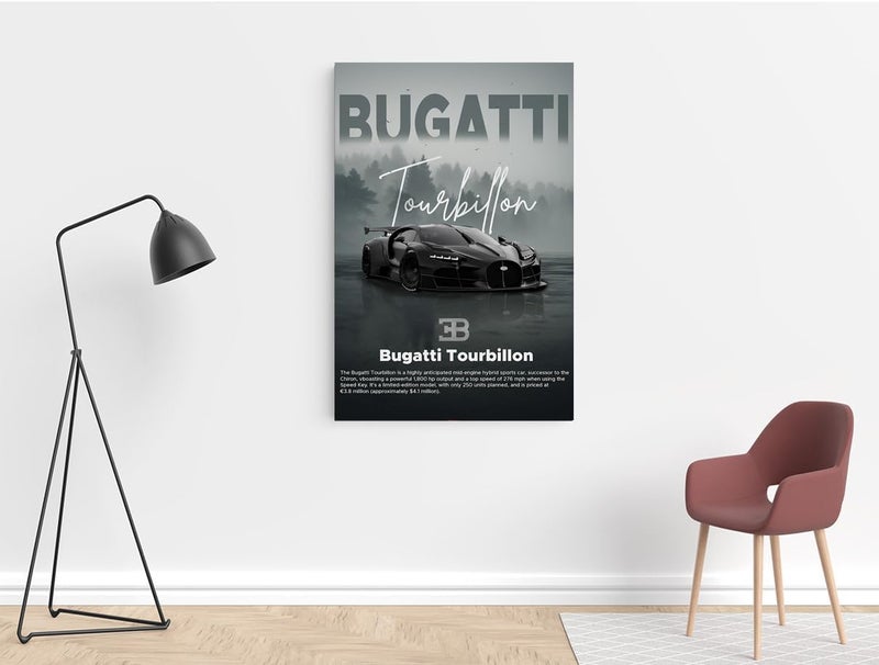 اي ار اس لوحة فنية جدارية مطبوعة على قماش مؤطر من ARS، تصور سيارة بوغاتي توربيون، مقاس 90×60 سم، مناسبة للمكتب وغرفة المعيشة وغرفة النوم، كهدية. - Image 2